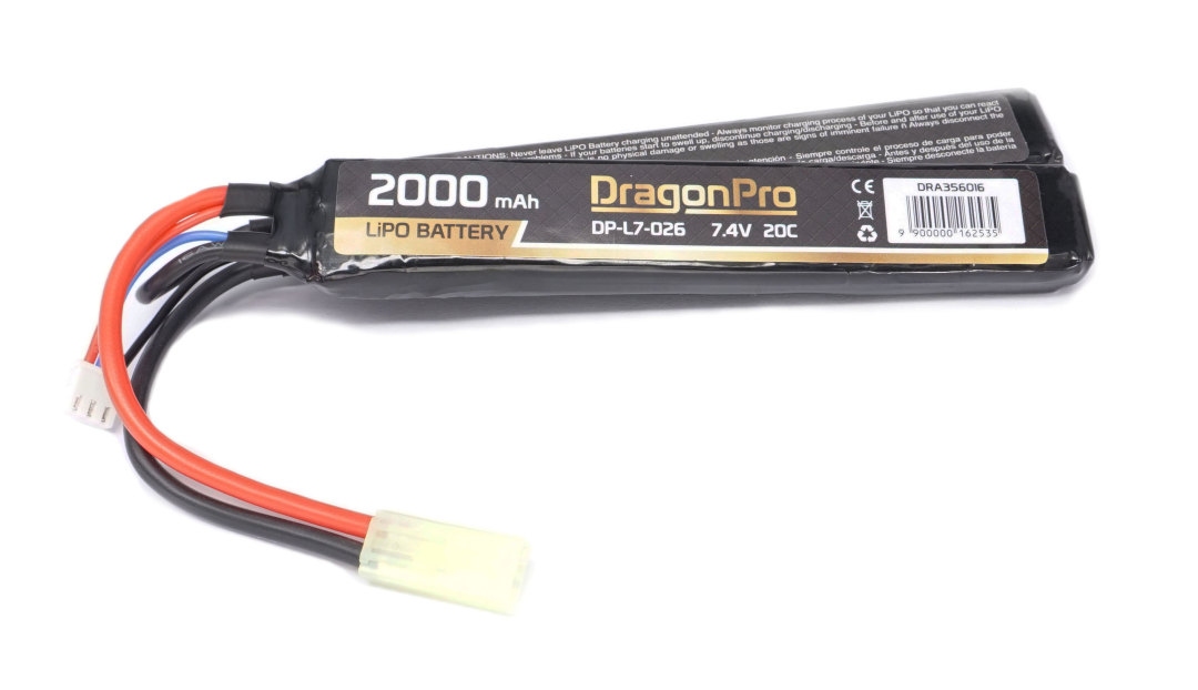 DRAGONPRO 7.4V 2000mAh 20C LiPO (1+1) 128x21x11mm