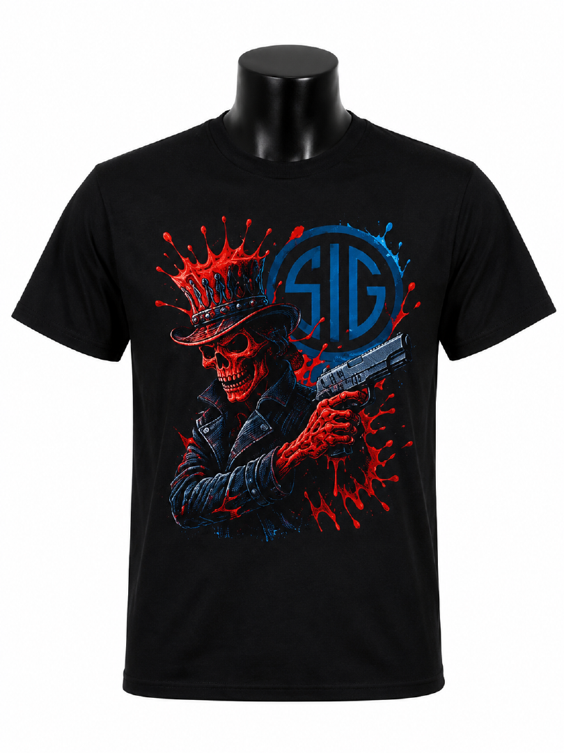 Sig Skull with gun red/blue Large